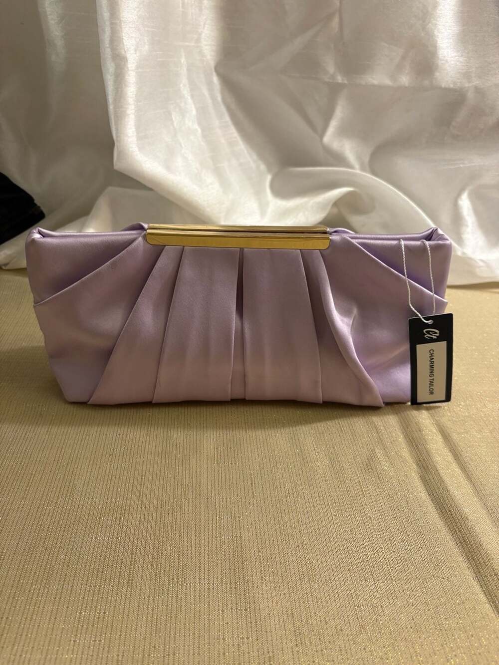 Charming Tailor Pleated Satin Evening Clutch Lavender